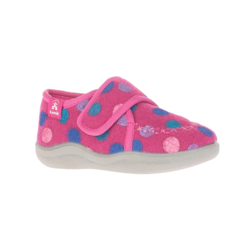 Size 12 kids Kamik Kids' Fuchsia Slippers with Colorful Dots